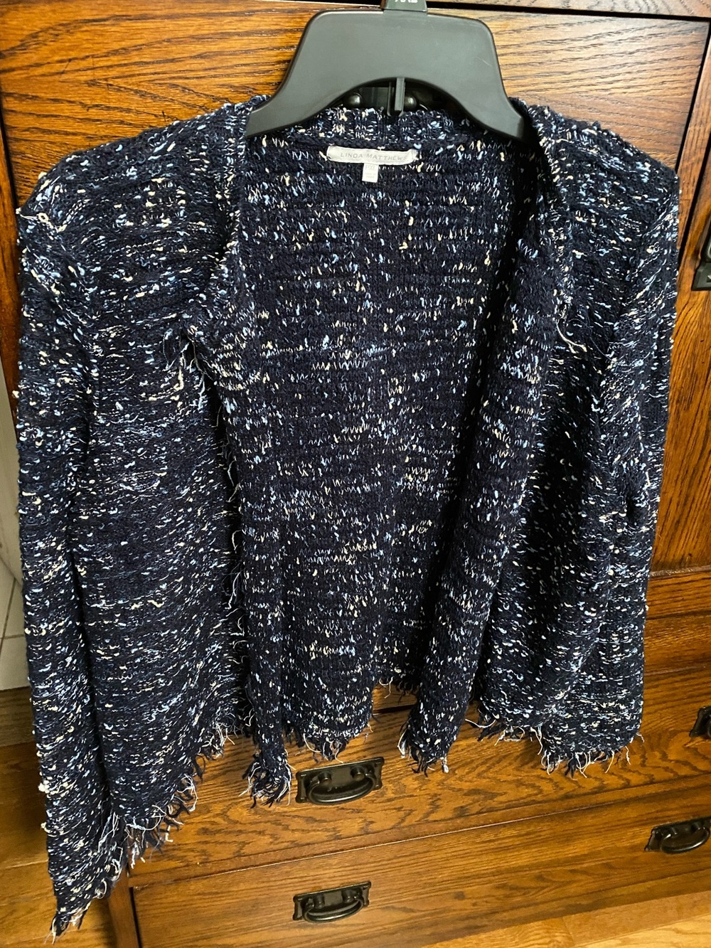 Navy Textured Boucle Open Front Cardigan, PXL women’s vintage